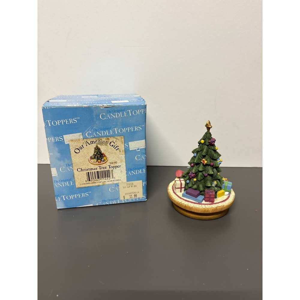 VTG 1999 Our American Gift Christmas Tree Candle Topper for 3" Jar w/ Box Used